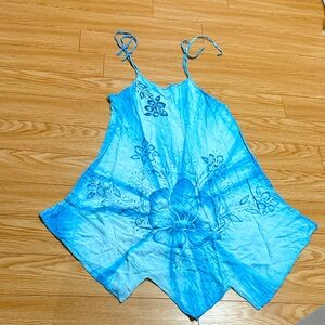 Blue Floral Tie-Dye Dress L